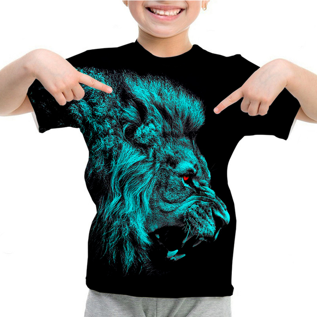 Dziecięca koszulka 3D z motywem lwa - fajne szorty rękaw, casualowy top dla chłopców, wilk i tygrys na koszulce, letnia odzież dziecięca top - tanie ubrania i akcesoria