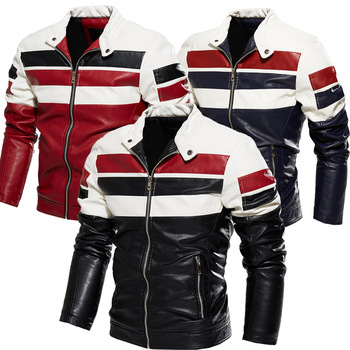 Męska kurtka 2021 w nowym męskim stylu, motocyklowy kombinezon, dopasowane kolory, wykonana z PU skóry, aksamitnym wykończeniem i dostępna w dużym rozmiarze, idealna na zimę