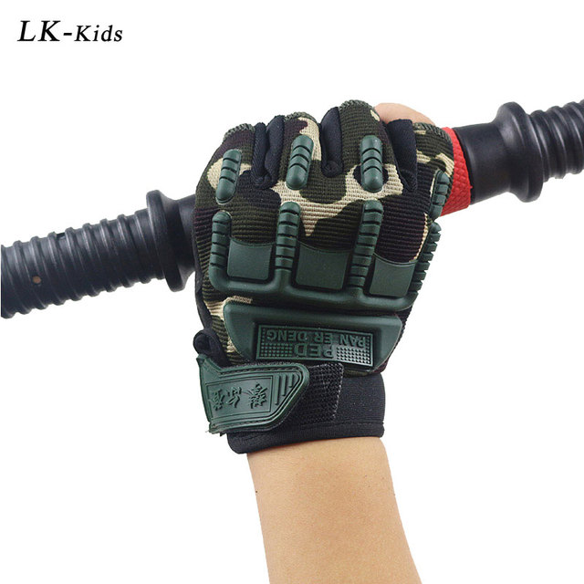 Rękawice taktyczne dla dzieci LongKeeper - antypoślizgowe, pół palca, camo, dla chłopców i dziewcząt - tanie ubrania i akcesoria