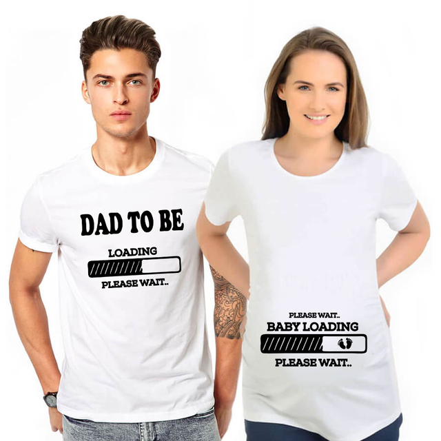 Lato Śmieszna koszulka dla przyszłych mam: Tata, aby być dzieckiem ładowanie para - tanie ubrania i akcesoria