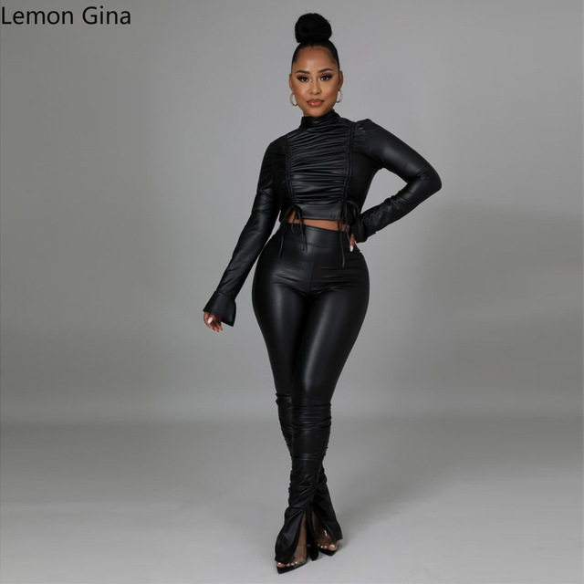 Lemon Gina - zestaw damskich strojów: kurtka PU z ruchami i spodnie Flare Street - Spodnium - tanie ubrania i akcesoria