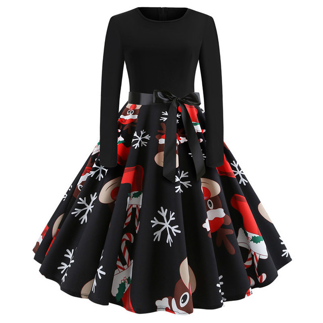Sukienka świąteczna damska midi w stylu vintage z długim rękawem jesienno-zimowa - tanie ubrania i akcesoria
