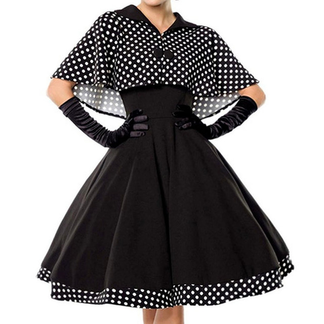 Sukienka Vintage 2021 + Cape Retro Rockabilly 50s dla eleganckich pań Plus Size Midi - tanie ubrania i akcesoria
