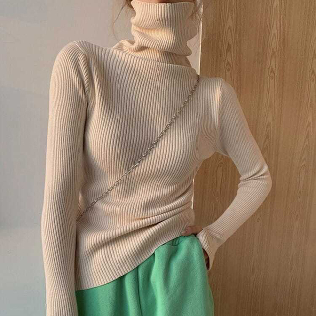 Sweter damski jesienno-zimowy Rimocy z golfem, miękki i ciepły, slim-fit, wysoka elastyczność, solidna jakość - tanie ubrania i akcesoria