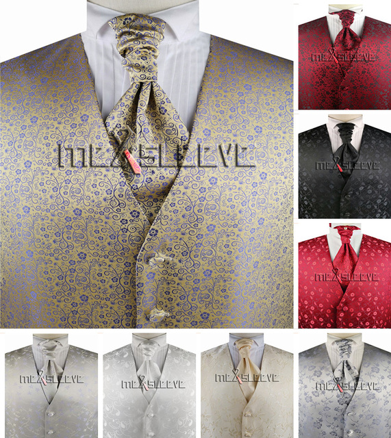 Elegancka kamizelka męska + krawat ascot + chusteczka - stylowa formalna odzież - tanie ubrania i akcesoria