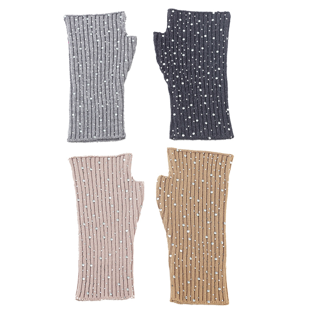 Damskie rękawiczki Geebro moda - zimowe, ciepłe, jednokolorowe, miękkie, bawełniane, elastyczne, z kryształami górskimi - tanie ubrania i akcesoria