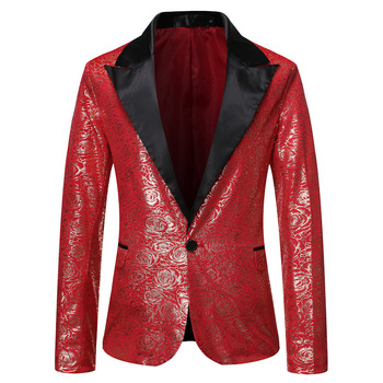 Mężczyźni 2022: Róża kwiatowy foliowa - blazer czerwony sztruks - garnitur żakiet z dzianiny dresowej