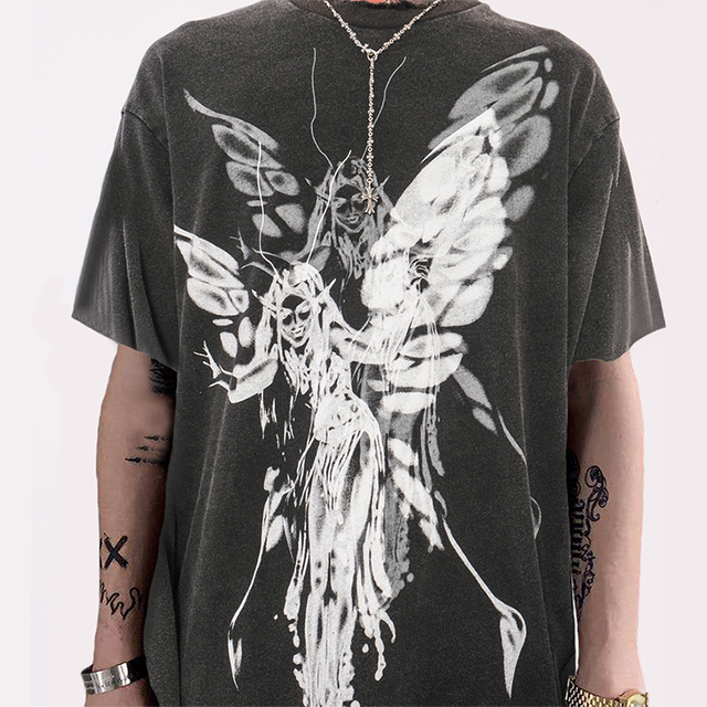 Obszerna koszulka damska Harajuku vintage grafika Kawaii punk grunge - tanie ubrania i akcesoria