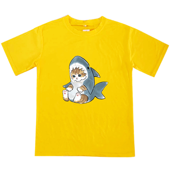 Koszulka damsko-uniseks w kształcie kawaii kota rekina z nadrukiem - Harajuku, styl anime, w drobne grafiki kreskówkowe