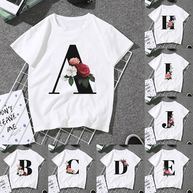 Nowa koszulka damska z angielskim nadrukiem alfabetu ABCDE, letnie T-shirt Harajuku Casual - tanie ubrania i akcesoria