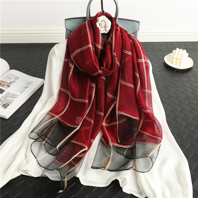 Luksusowy wełniany szalik Plaid Silk dla kobiet - cienki i miękki - tanie ubrania i akcesoria