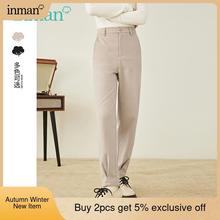 Spodnie INMAN jesienno-zimowe z wysoką talią dla kobiet w minimalistycznym stylu, świetnie pasujące do wielu stylizacji