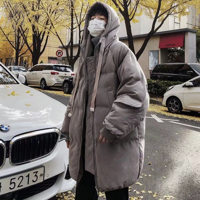 Kurtka zimowa w stylu Harajuku dla mężczyzn 2022 - wyściełana, półdługa, ocieplana - tanie ubrania i akcesoria