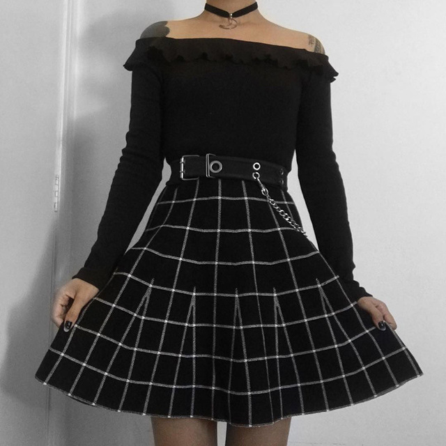 Spódnica gotycka Mini w szkocką kratkę, plisowana, dla kobiet w estetyce Grunge, Punk i Harajuku - tanie ubrania i akcesoria