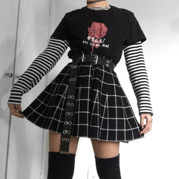 Spódnica gotycka Mini w szkocką kratkę, plisowana, dla kobiet w estetyce Grunge, Punk i Harajuku