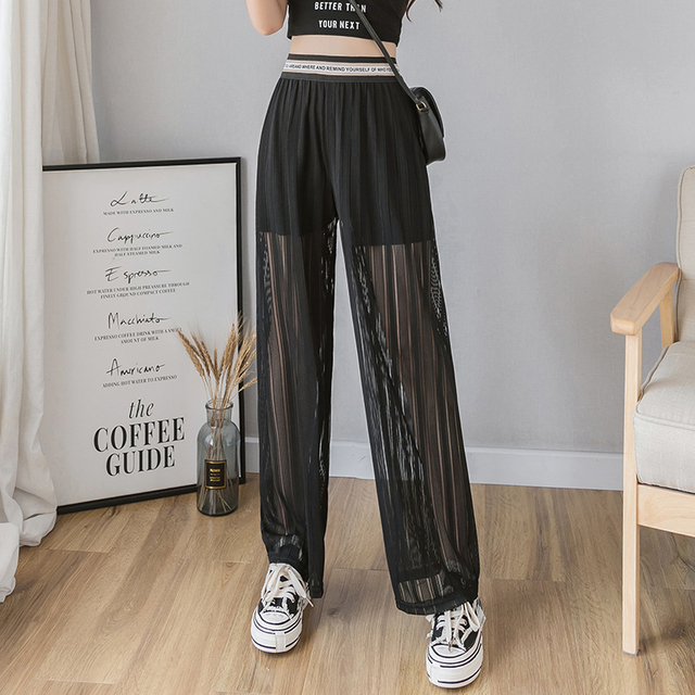Nowe damskie spodnie Casual High Waist 2021 - miękkie, komfortowe, pełnej długości, w stylu Mesh Sexy - tanie ubrania i akcesoria