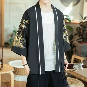 Kimono Haori smok haftowany, męski płaszcz sweter samuraja w stylu Harajuku Cosplay - kurtka Streetwear