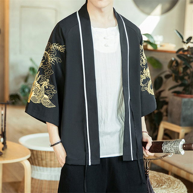 Kimono Haori smok haftowany, męski płaszcz sweter samuraja w stylu Harajuku Cosplay - kurtka Streetwear - tanie ubrania i akcesoria