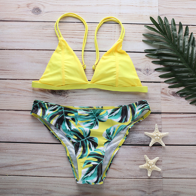 Zestaw bikini dla kobiet w kolorze liście - strój kąpielowy push-up z usztywnieniem - tanie ubrania i akcesoria