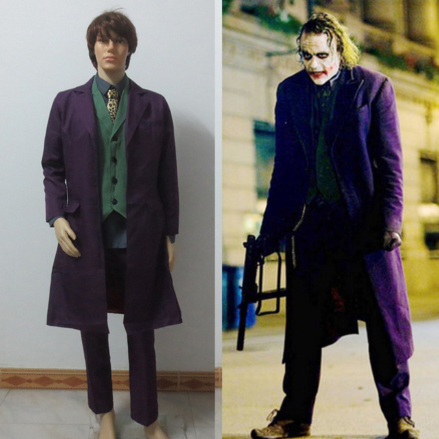 Kostium filmowy Mroczny rycerz Joker - klasyczny garnitur Halloween Cosplay w pełnym zestawie, wykonany na zamówienie - tanie ubrania i akcesoria