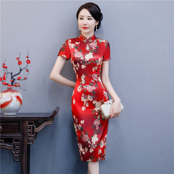Cheongsam Plus - sukienka Vintage o średniej długości z krótkim rękawem dla kobiet w rozmiarach M-4XL