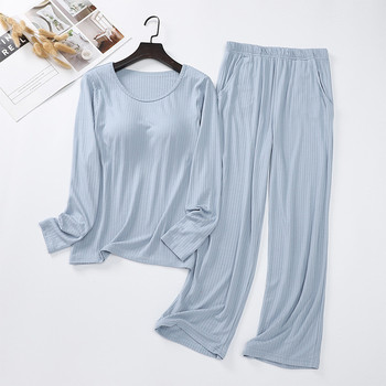 Zestaw damskich piżam z długim rękawem i spodniami, wykonanych z modalnej bawełny, w stylu Homewear