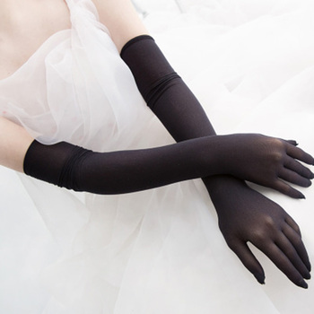 Elastyczne koronkowe rękawice przeciwsłoneczne dla kobiet do jazdy, długie, ultra-cienkie, anty-UV, czarne, H83