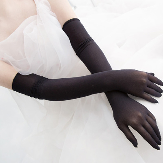 Elastyczne koronkowe rękawice przeciwsłoneczne dla kobiet do jazdy, długie, ultra-cienkie, anty-UV, czarne, H83 - tanie ubrania i akcesoria
