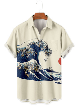 Koszula męska z krótkim rękawem duży rozmiar Ukiyoe 5 3D drukowane z kieszenią