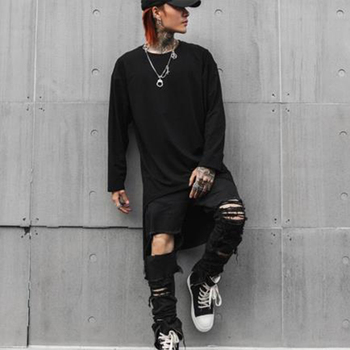 Męska koszulka z długim rękawem o asymetrycznym wzorze - hip hop, punk rock, streetwear