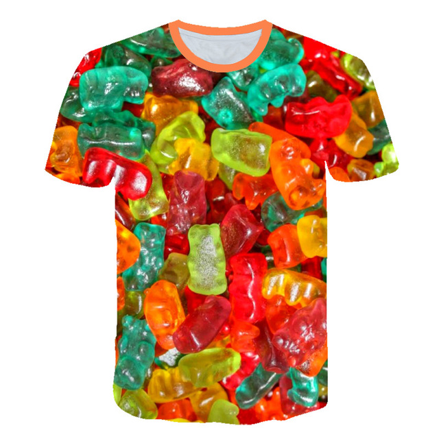 Koszulka męska: Cukierkowy wzór w kształcie guzika 3D Harajuku streetwear, rok produkcji 2019 - tanie ubrania i akcesoria