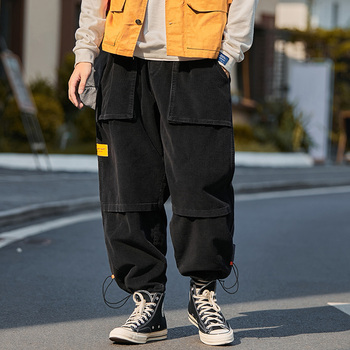 Męskie spodnie sztruksowe Cargo Men 2021 - nowe zimowe spodnie Street ciepłe, czarne, Plus Size, do biegania i sportowe