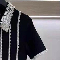Damska haftowana koronkowa szyta dzianinowa sukienka - 2021 jesienno-zimowa, mała czarna