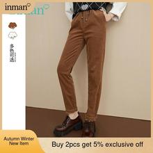 Spodnie damskie INMAN jesienno-zimowe z wysokim stanem, ściągane sznurkiem w pasie, luźne i proste, różnych kolorów