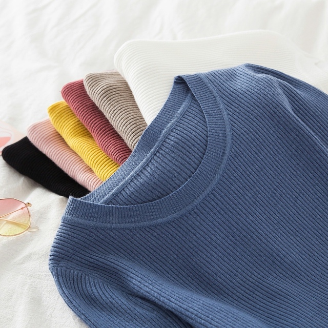 Nowe jesienne zimowe bluzki o kroju O-Neck, z długim rękawem – pulower damski AOSSVIAO 2021 w koreańskim stylu, w kolorze różowym, khaki lub niebieskim - tanie ubrania i akcesoria