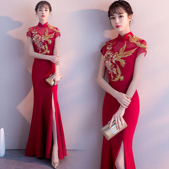 Suknia Qipao orientalna Cheongsam dla eleganckich kobiet w stylu chińskim, długa i obcisła Vestido S-3XL