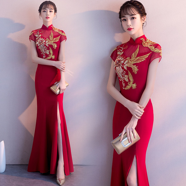 Suknia Qipao orientalna Cheongsam dla eleganckich kobiet w stylu chińskim, długa i obcisła Vestido S-3XL - tanie ubrania i akcesoria
