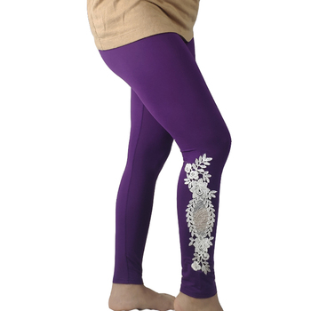 Legginsy Shikoroleva XS-7XL Plus Size bawełniane z koronką, elastyczne spodnie - różowy, fioletowy, biały, czarny