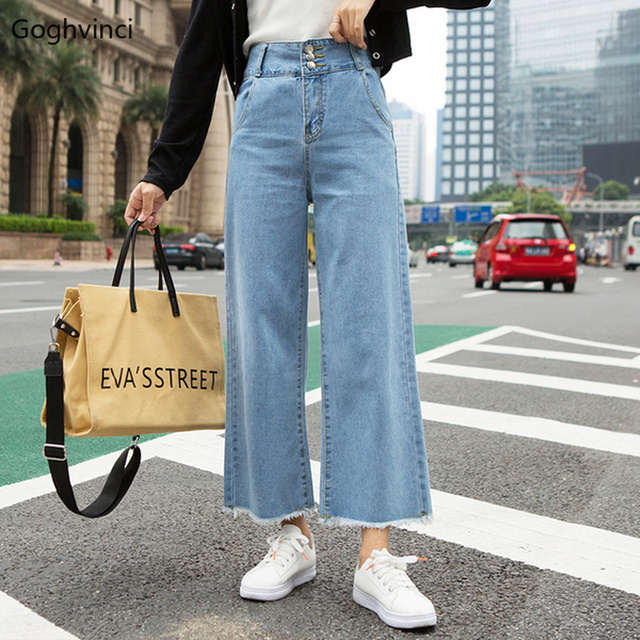 Długość jeansowa, luźne dżinsy damskie, wysoka talia, szerokie nogawki, modny koreański styl - tanie ubrania i akcesoria