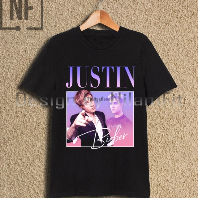 Koszulka unisex z hołdem dla Justina Biebera z lat 90. w stylu vintage retro - rozmiar RO 21 - tanie ubrania i akcesoria