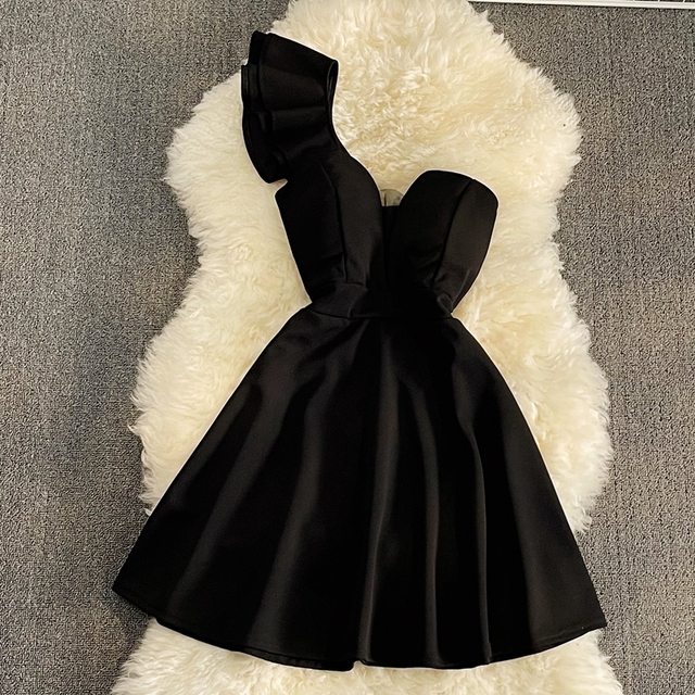 Sukienka bez rękawów z jednym ramieniem, czarno-biała, mini, siatkowy patchwork, wysoka talia, bez ramiączek - Vestidos sukienki damskie - tanie ubrania i akcesoria
