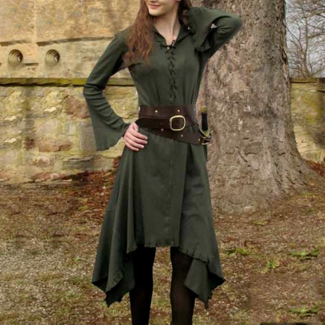 Sukienka Vintage kobieca z dekoltem w serek, długimi rękawami 1/2 do łydki - gotycki styl, średniowieczna elegancja - tanie ubrania i akcesoria