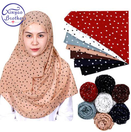 Luksusowy damska szalik z szyfonową bańką w kropeczki – wysoka jakość, miękki materiał, muzułmański hidżab, rozmiar 75x185cm - tanie ubrania i akcesoria