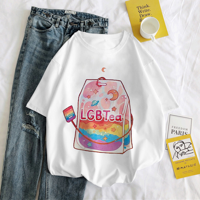Hip Hop T-shirt damska z grafiką Homoseksualnej herbaty - biały, estetyczny koszulka Harajuku 2020 - tanie ubrania i akcesoria
