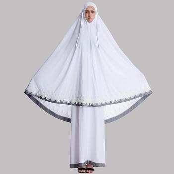 Dwuczęściowy strój modlitewny Islam muzułmanki - Sznurowane, kolor zablokowany, zestaw długi Khimar i spódnica Jilbab Hajj