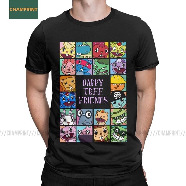Koszulka męska z krótkim rękawem Happy Tree Friends Toothy Lumpy Flippy Petunia Sniffles Handy Cartoon Tee z bawełny - tanie ubrania i akcesoria