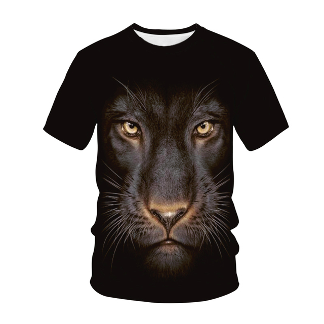 Czarna męska koszulka 3D z motywem lwa na krótki rękaw, letnia moda 2021 - tanie ubrania i akcesoria