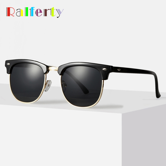 Męskie okulary przeciwsłoneczne Ralferty Retro 2019 uv400 nit kwadratowe czarne kolorowe X828 - tanie ubrania i akcesoria