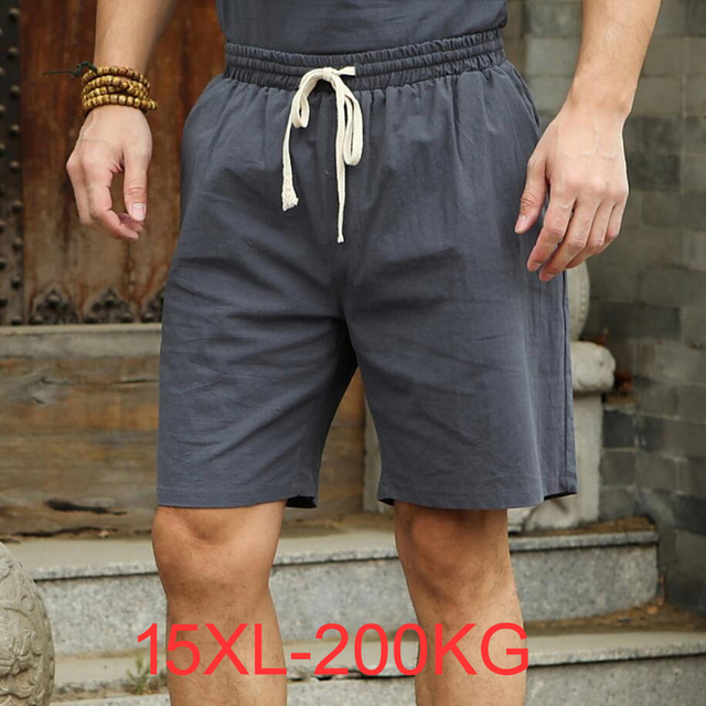 Spodenki męskie z bawełny i lnu, duże rozmiary 2XL-15XL, idealne na lato - tanie ubrania i akcesoria
