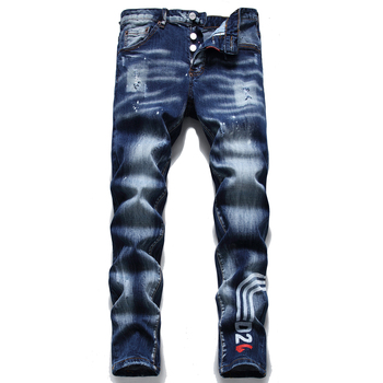 Wysokiej jakości, luksusowe, lekkie jeansy męskie z odpinanymi niebieskimi dżinsami i stylowymi zadrapaniami
